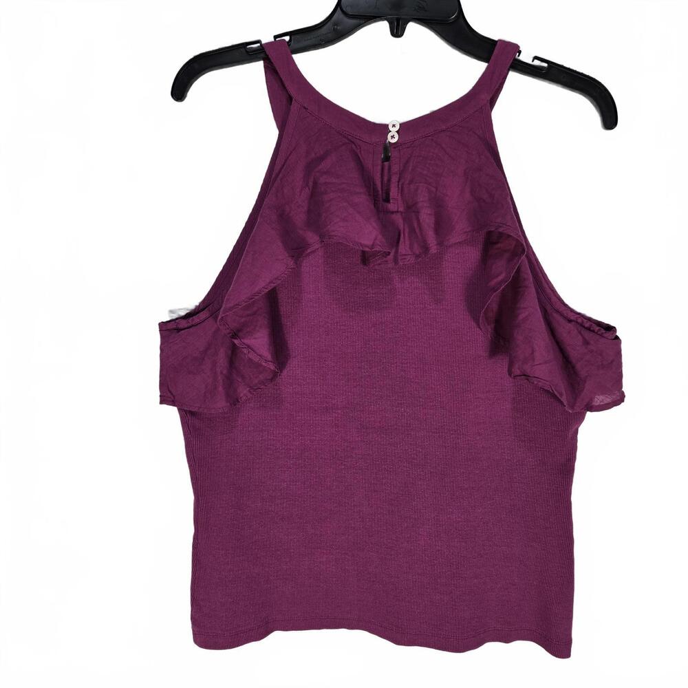 Maeve by Anthro Ruffle Ribbed Knit Halter Tank Top Women's Size XL Berry Fuchsia - Picture 2 of 6